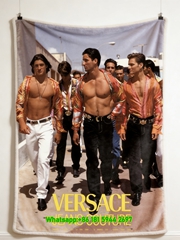 Versace Jeans Couture Orange Red Gold Print Flannel Throw Blanket Luxury Sofa Cover Blanket IMG_1729